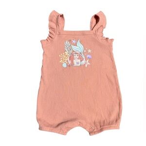 Disney Baby Girl Little Mermaid Coral Romper Size 6-9 Months